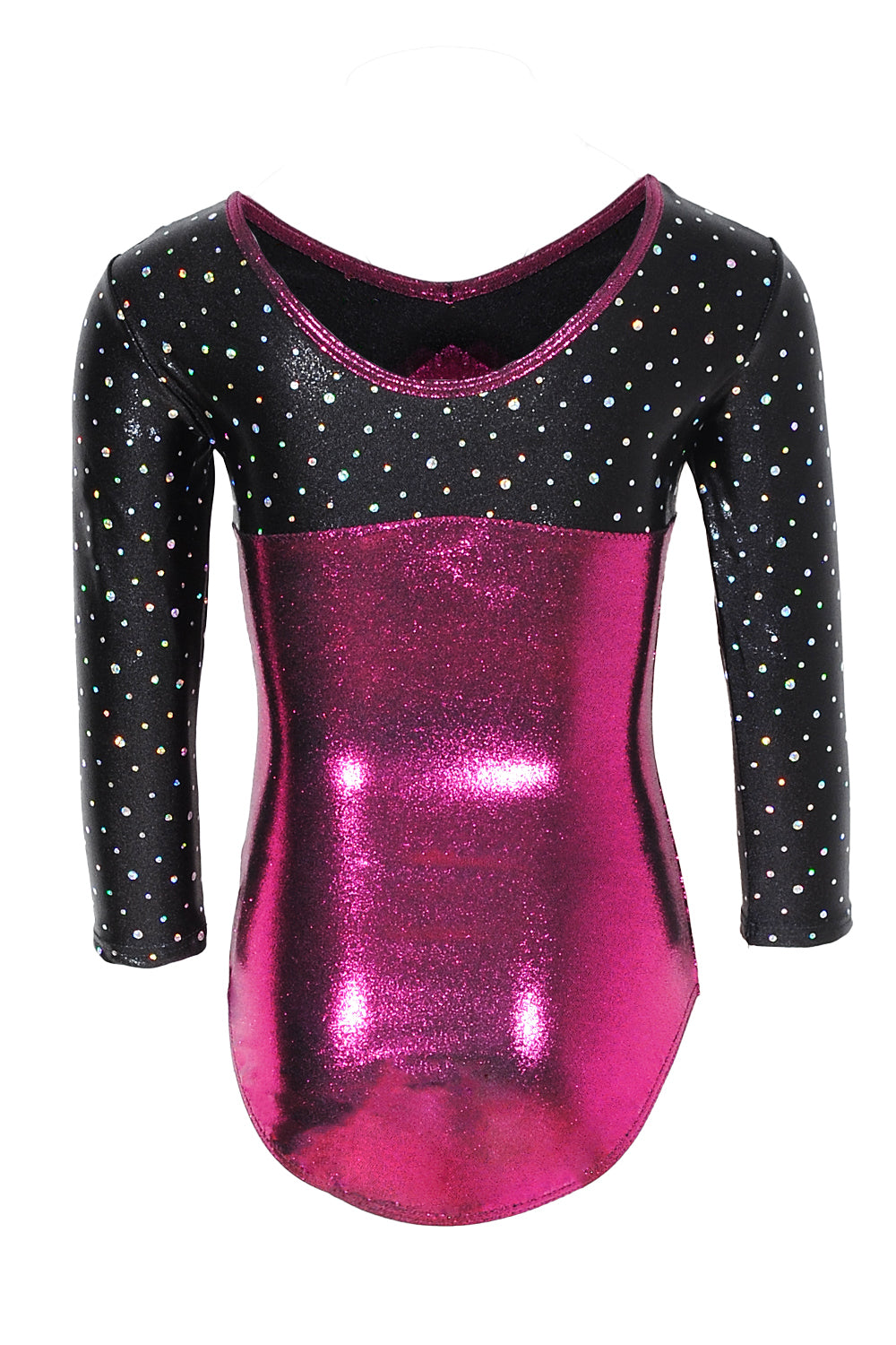 Girls Belle V Neck 3/4 Sleeve Shine Gymnastics Leotard