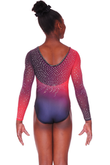 Girls Diamond Round Neck Long Sleeved Gymnastics Leotard