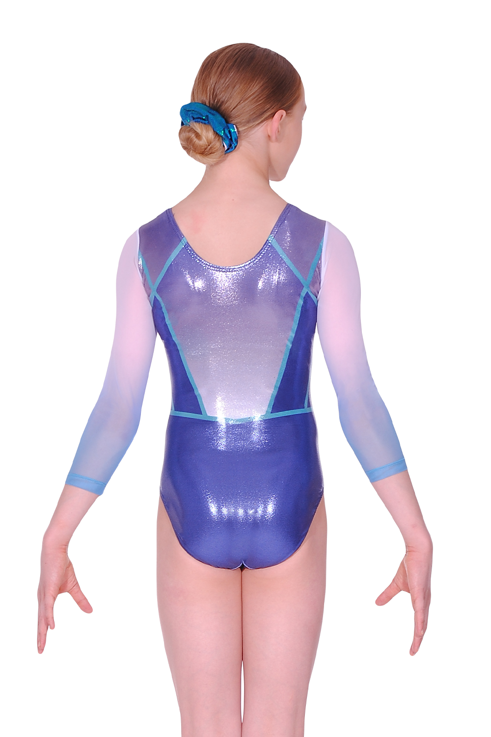 Storm Shine Print Leotard with Mesh Ombré Sleeves